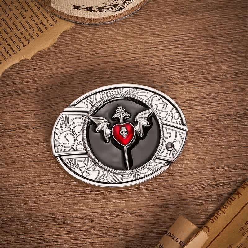 Ceinture en cuir avec boucle de couteau pliant dissimulée, ailes de chauve-souris, crâne et cœur de vampire - image 9