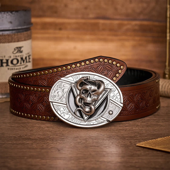 Ceinture en cuir avec boucle de couteau pliant caché en forme de crâne de serpent démon triangulaire - image 4