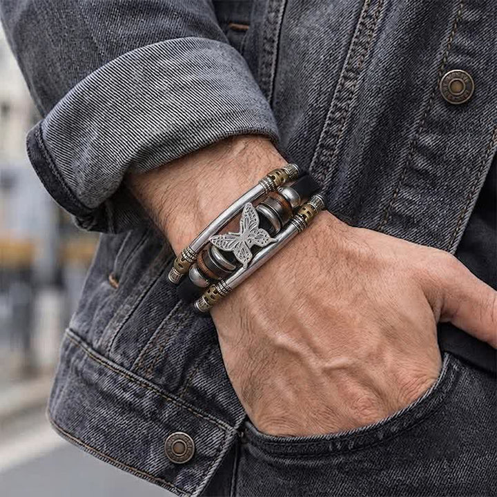 Bracelet vintage en cuir à plusieurs couches, style viking, motif papillon - image 2