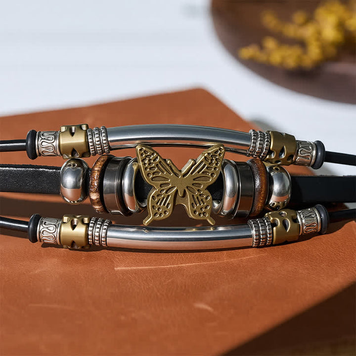 Bracelet vintage en cuir à plusieurs couches, style viking, motif papillon - image 5
