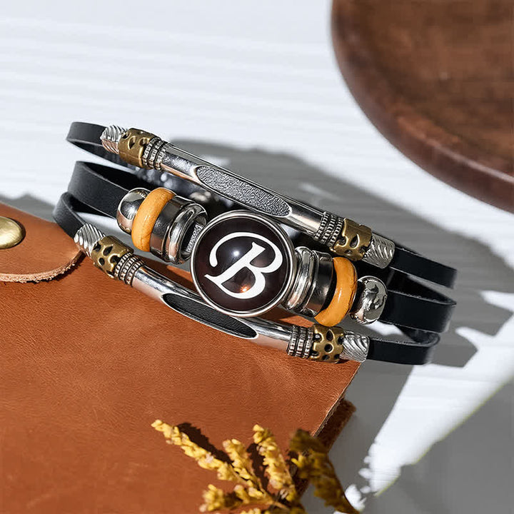 Bracelet en cuir avec 26 initiales et pierres précieuses - image 3