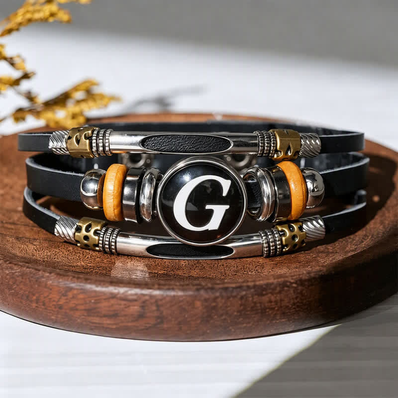 Bracelet en cuir avec 26 initiales et pierres précieuses - Lettre G - image 11
