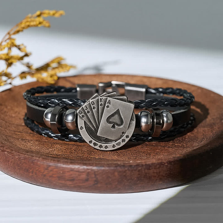Bracelet en cuir Royal Flush Poker avec cartes à jouer - Noir - image 0