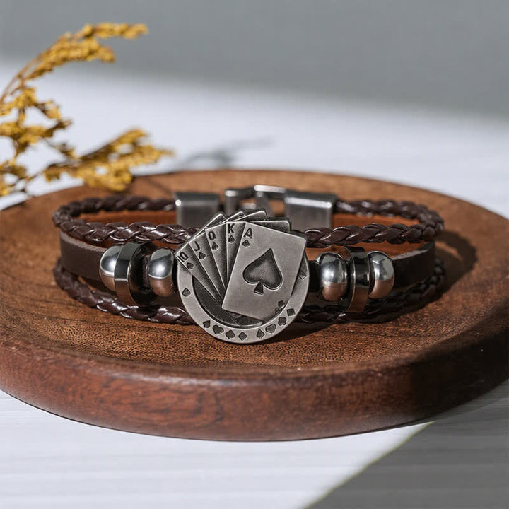 Bracelet en cuir Royal Flush Poker avec cartes à jouer - Brun - image 6