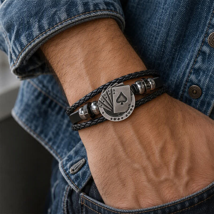 Bracelet en cuir Royal Flush Poker avec cartes à jouer - image 1