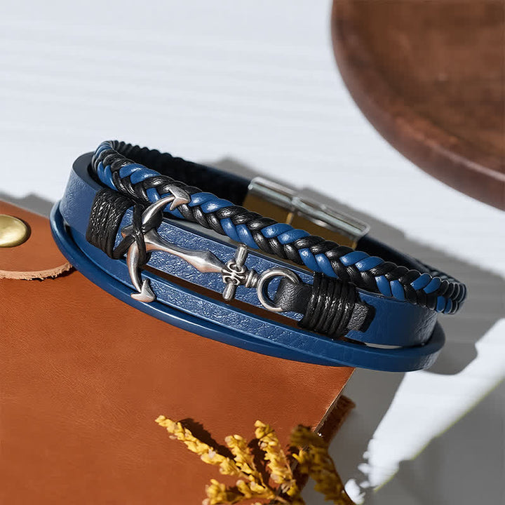 Bracelet en cuir ajustable avec bouton-pression et motif ancre nautique - image 6