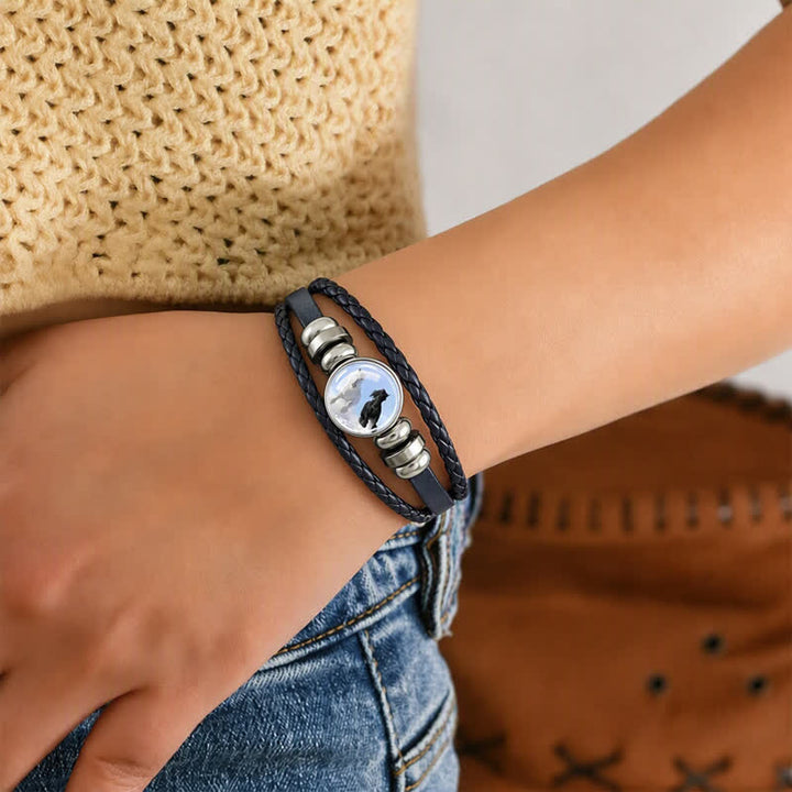 Bracelet en cuir ajustable avec breloque tête de cheval et perles de verre - image 2