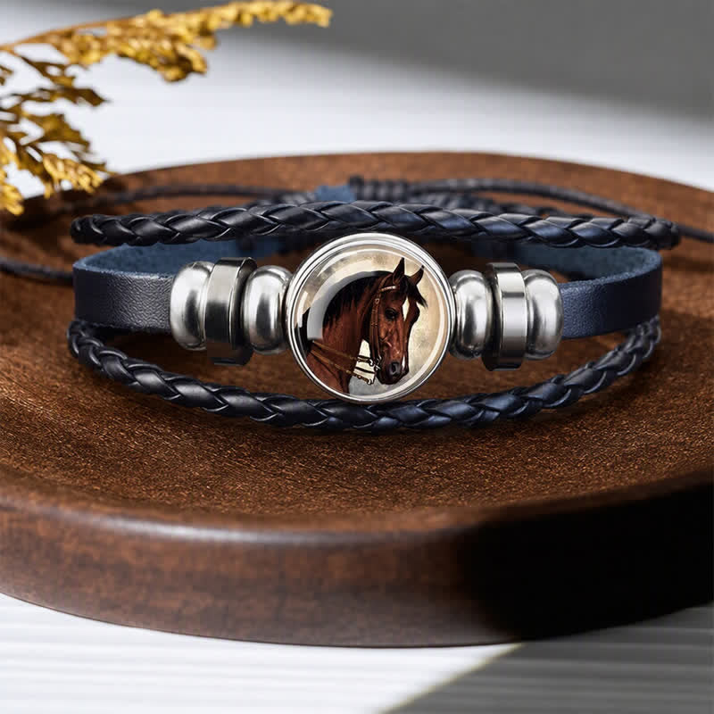 Bracelet en cuir ajustable avec breloque tête de cheval et perles de verre - Tête de cheval - image 4