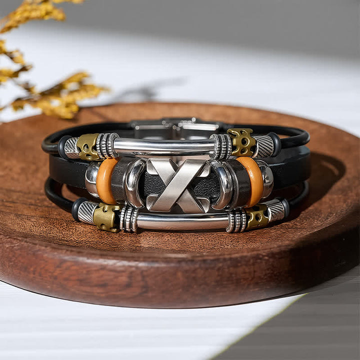 Bracelet manchette vintage punk en cuir et boucle de montre en acier inoxydable - image 5