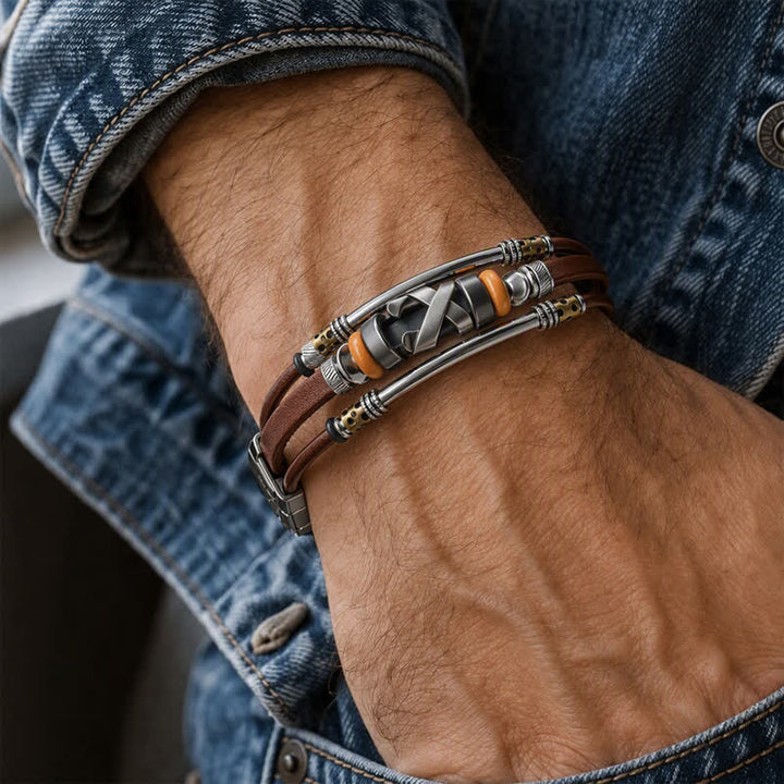 Bracelet manchette vintage punk en cuir et boucle de montre en acier inoxydable - image 1