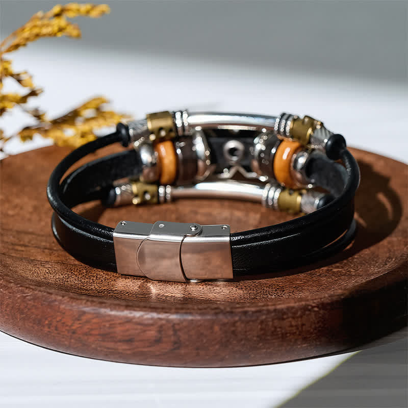Bracelet manchette vintage punk en cuir et boucle de montre en acier inoxydable - image 6