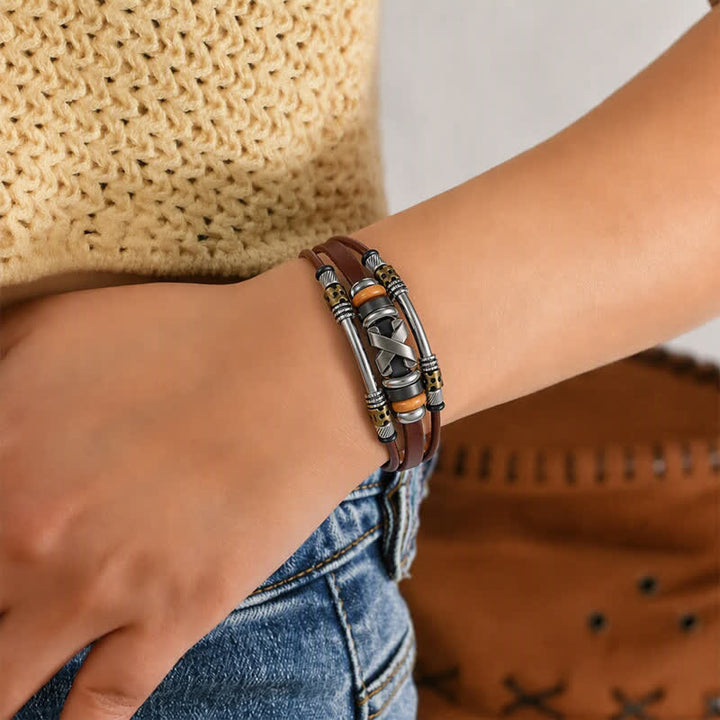 Bracelet manchette vintage punk en cuir et boucle de montre en acier inoxydable - image 2