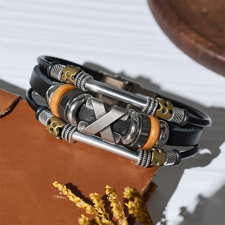 Bracelet manchette vintage punk en cuir et boucle de montre en acier inoxydable - image 4