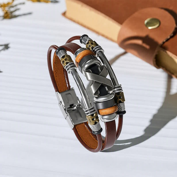 Bracelet manchette vintage punk en cuir et boucle de montre en acier inoxydable - Brun - image 0
