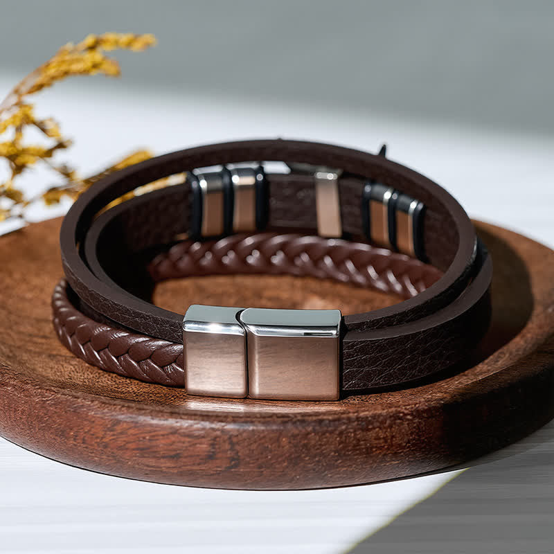 Bracelet en cuir tressé multicouche à motif tête de taureau style western - image 4