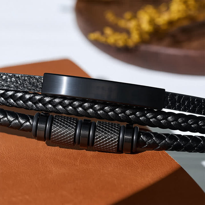 Bracelet minimaliste géométrique en cuir tressé à plusieurs rangs - image 7