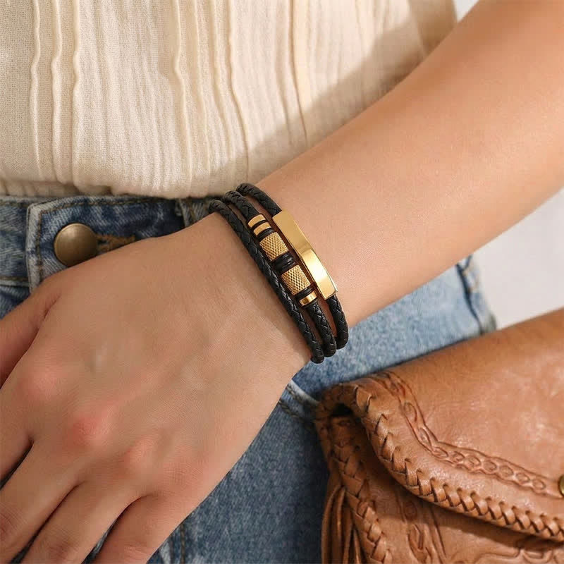 Bracelet minimaliste géométrique en cuir tressé à plusieurs rangs - image 2