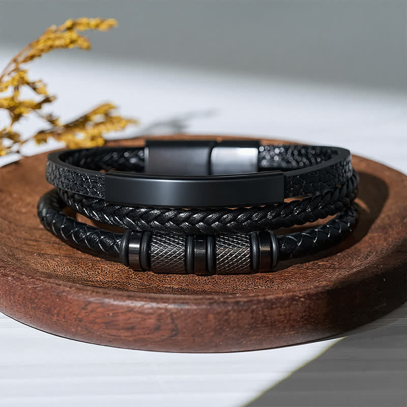 Bracelet minimaliste géométrique en cuir tressé à plusieurs rangs - image 5