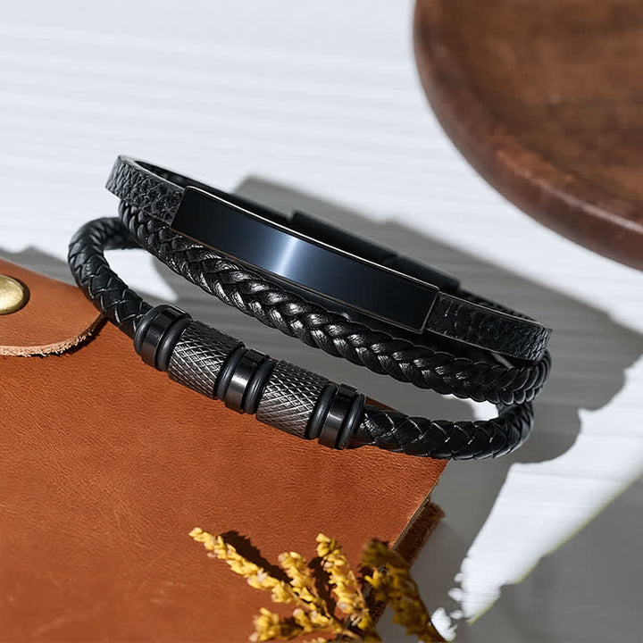 Bracelet minimaliste géométrique en cuir tressé à plusieurs rangs - image 4