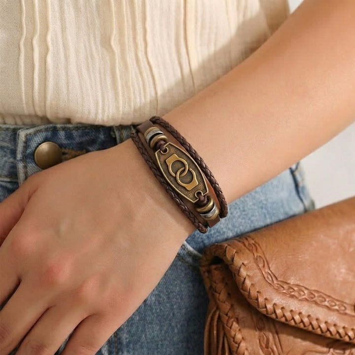 Bracelet vintage en bronze antique et cuir tressé multicouche - image 5