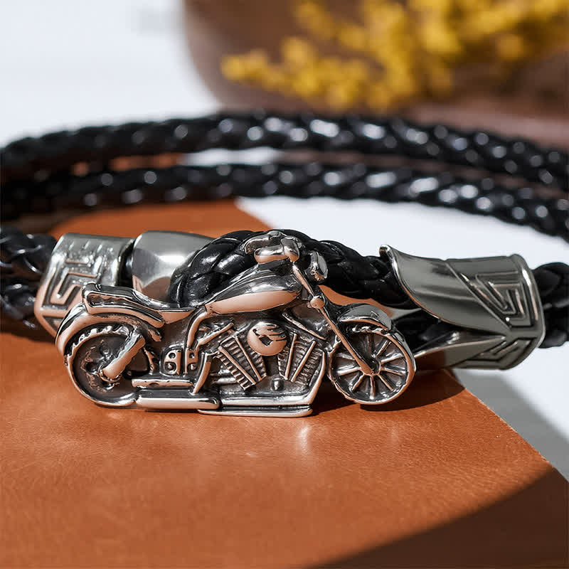 Bracelet en cuir à motif punk rétro motard - image 5