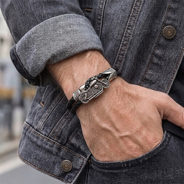 Bracelet en cuir à motif punk rétro motard - image 1