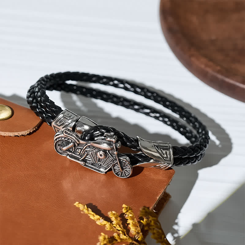 Bracelet en cuir à motif punk rétro motard - image 3