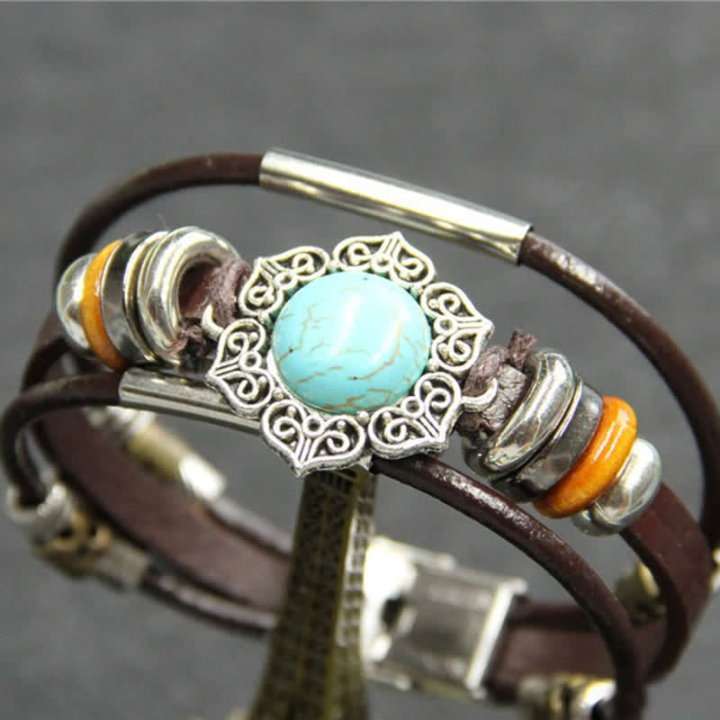 Bracelet en cuir tressé fait main style bohème avec breloque turquoise et breloque turquoise - Style n° 10 - image 12