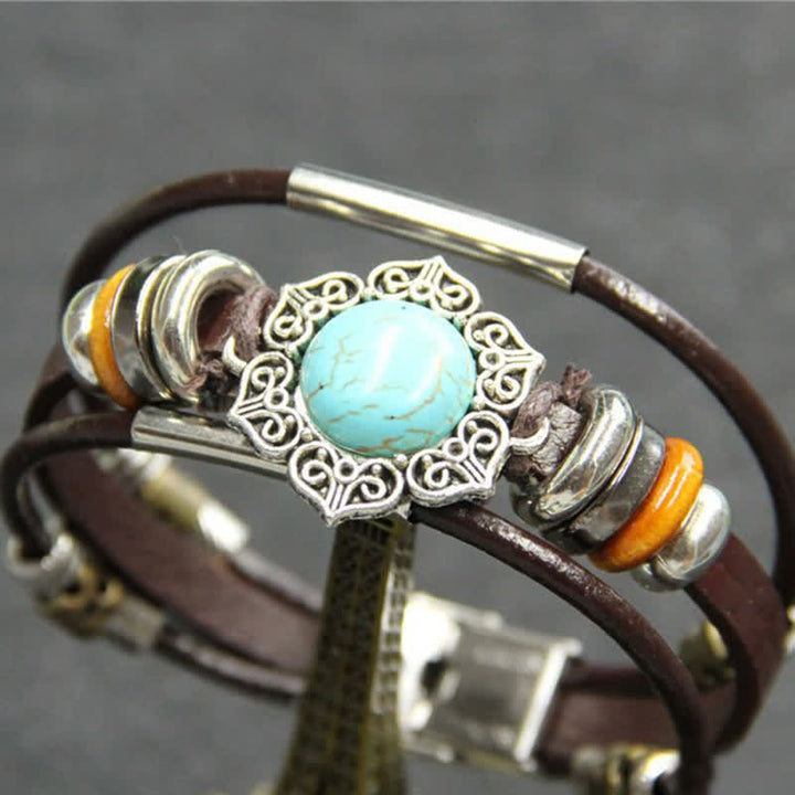 Bracelet en cuir tressé fait main style bohème avec breloque turquoise et breloque turquoise - Style n° 10 - image 12