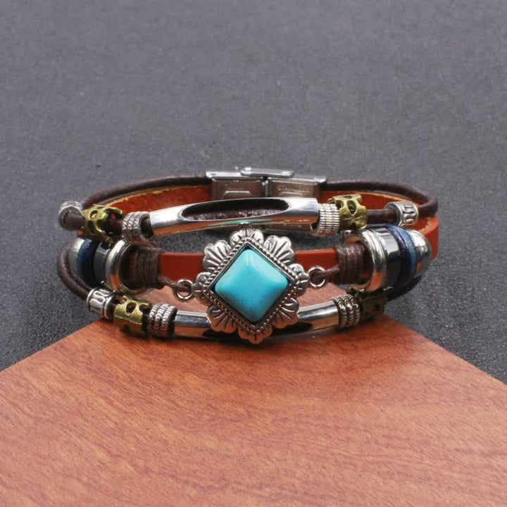 Bracelet en cuir tressé fait main style bohème avec breloque turquoise et breloque turquoise - Style n° 12 - image 14