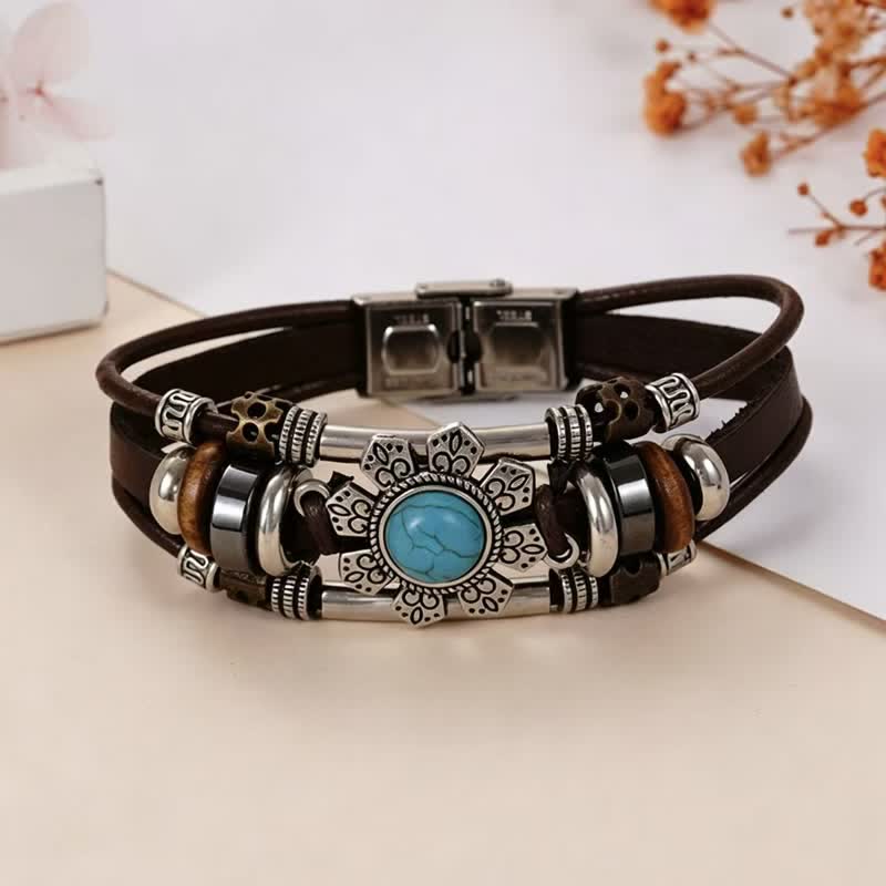 Bracelet en cuir tressé fait main style bohème avec breloque turquoise et breloque turquoise - Style n° 4 - image 6