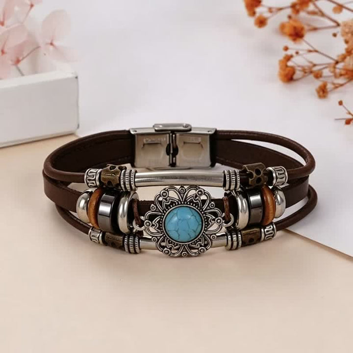 Bracelet en cuir tressé fait main style bohème avec breloque turquoise et breloque turquoise - Style n° 3 - image 5