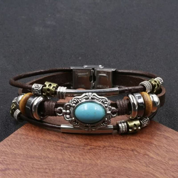 Bracelet en cuir tressé fait main style bohème avec breloque turquoise et breloque turquoise - Style n° 6 - image 8