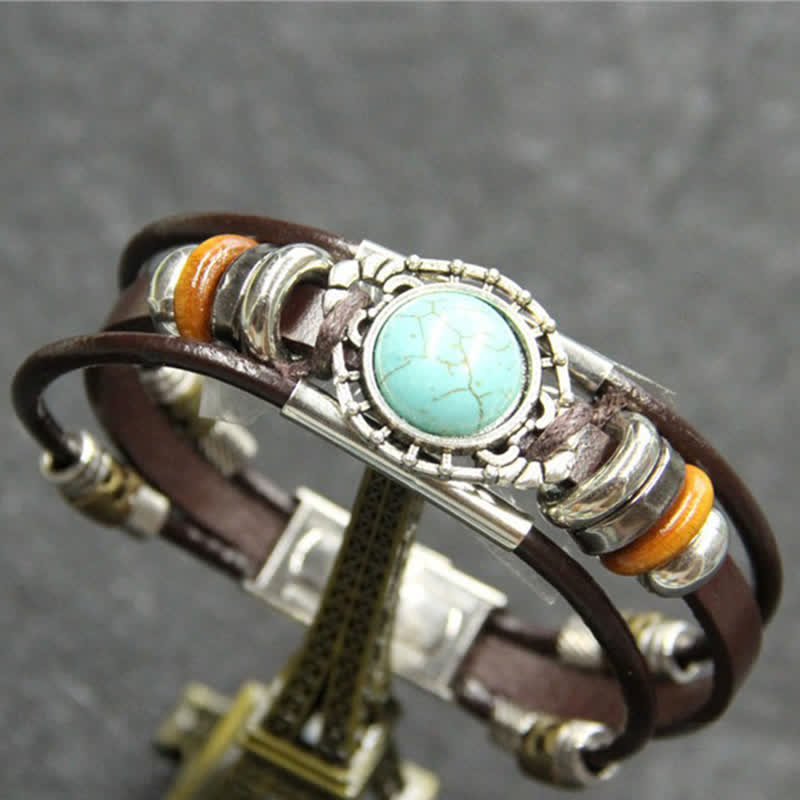 Bracelet en cuir tressé fait main style bohème avec breloque turquoise et breloque turquoise - Style n° 8 - image 10