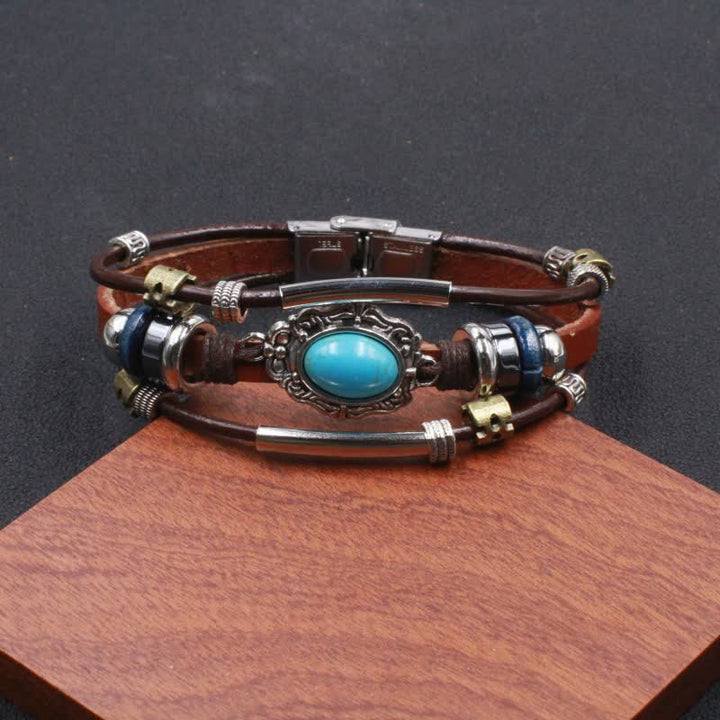 Bracelet en cuir tressé fait main style bohème avec breloque turquoise et breloque turquoise - Style n° 13 - image 15