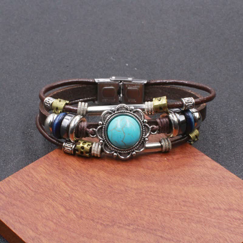 Bracelet en cuir tressé fait main style bohème avec breloque turquoise et breloque turquoise - Style n° 11 - image 13