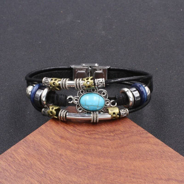 Bracelet en cuir tressé fait main style bohème avec breloque turquoise et breloque turquoise - Style n° 14 - image 16