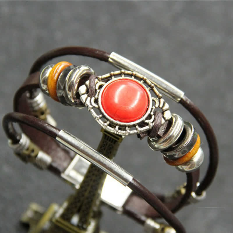Bracelet en cuir tressé fait main style bohème avec breloque turquoise et breloque turquoise - Style n° 7 - image 9