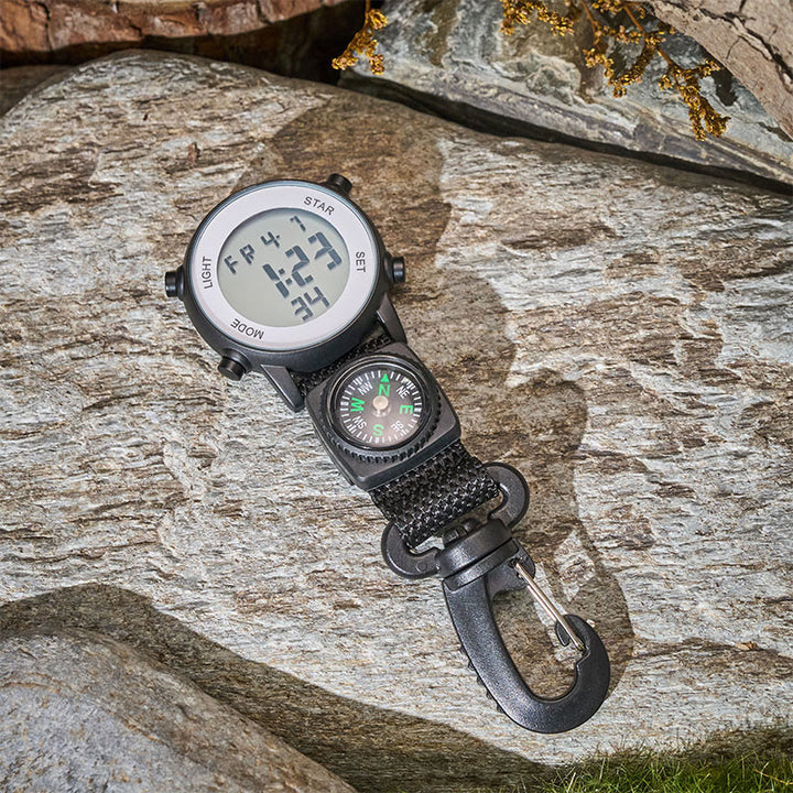 Montre numérique portable à clip avec porte-clés boussole - image 1