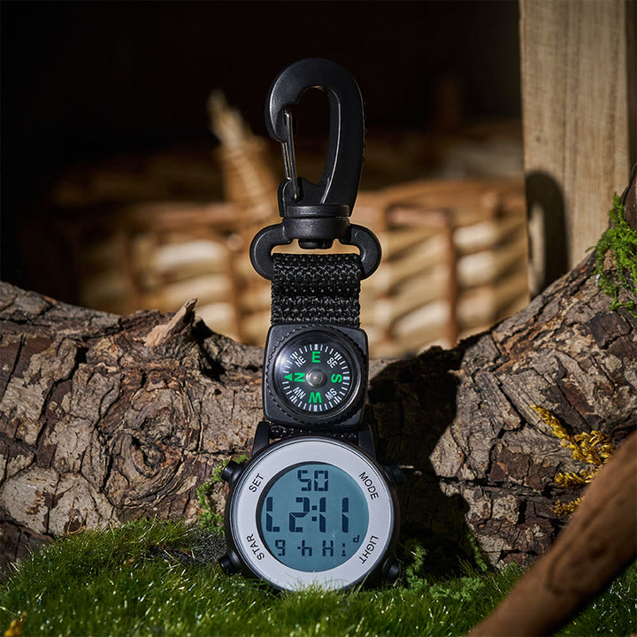 Montre numérique portable à clip avec porte-clés boussole - Noir - image 0