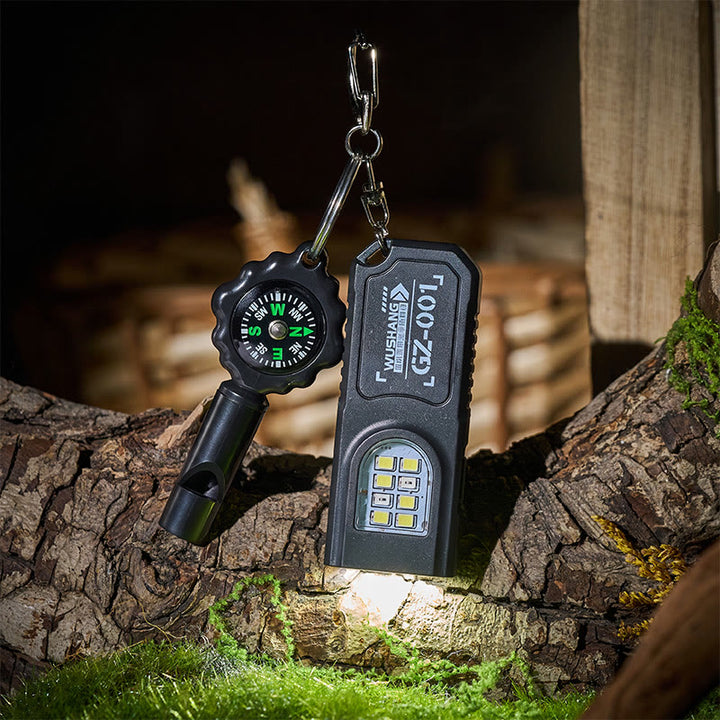Mini lampe torche Cob, sifflet de survie avec porte-clés boussole - Style n° 1 - image 0