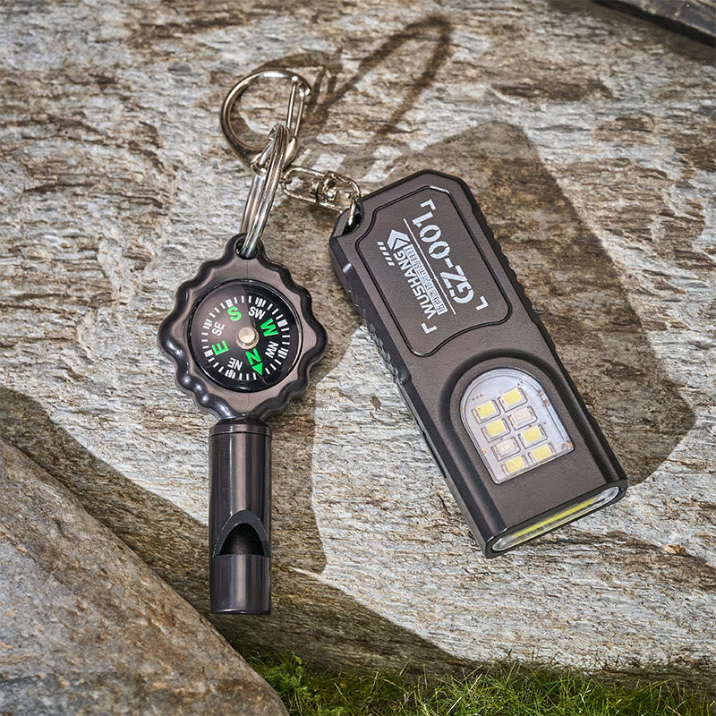 Mini lampe torche Cob, sifflet de survie avec porte-clés boussole - image 1
