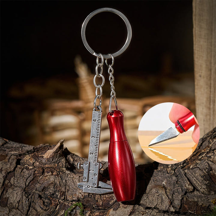 Mini pied à coulisse, outil de mesure, couteau de poche en forme de bowling, porte-clés - Rouge - Argent - image 0