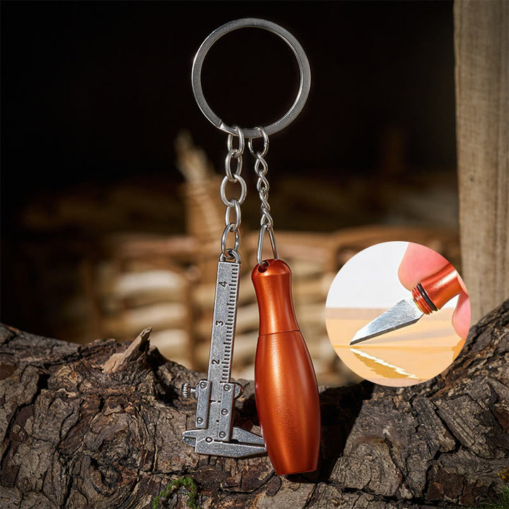 Mini pied à coulisse, outil de mesure, couteau de poche en forme de bowling, porte-clés - Orange - Argent - image 4