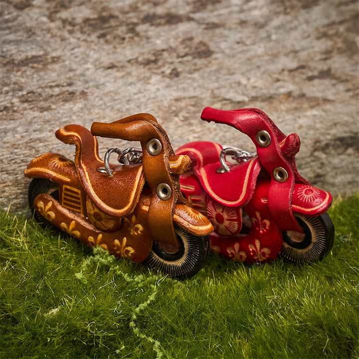 Couteau utilitaire rétractable EDC Mini et porte-clés moto en cuir vintage - image 1