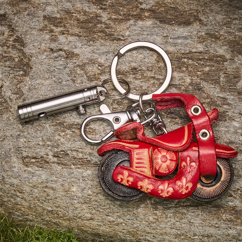 Couteau utilitaire rétractable EDC Mini et porte-clés moto en cuir vintage - image 5