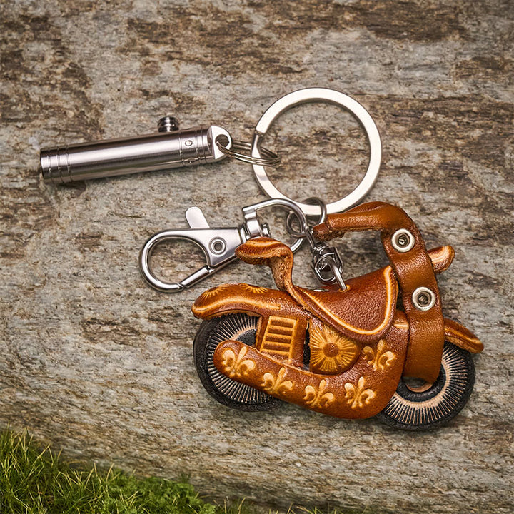 Couteau utilitaire rétractable EDC Mini et porte-clés moto en cuir vintage - image 2