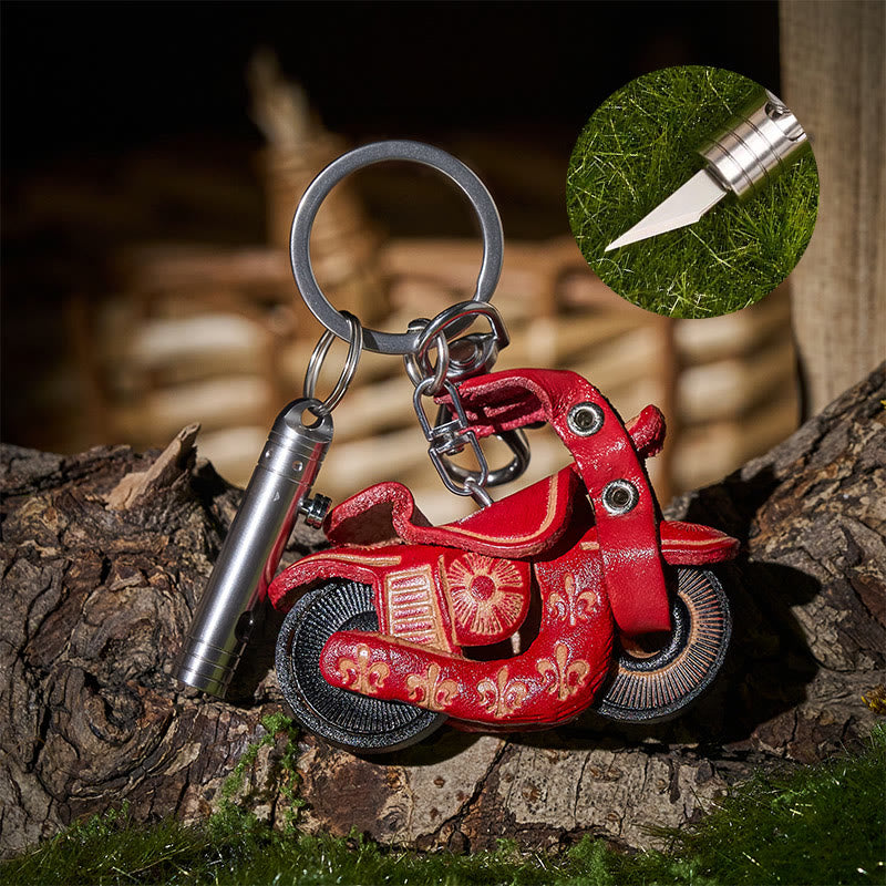 Couteau utilitaire rétractable EDC Mini et porte-clés moto en cuir vintage - Style n° 2 - image 4