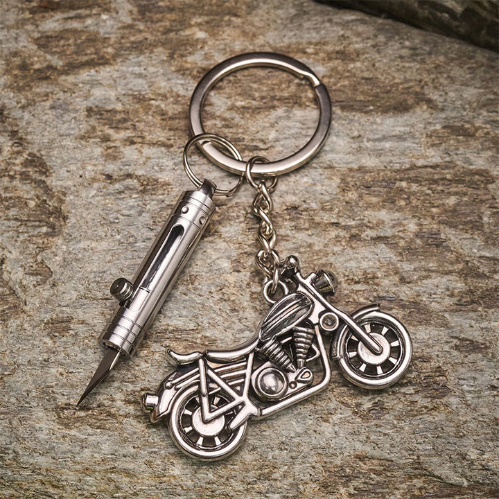 Mini couteau de découpe en laiton et porte-clés pendentif moto - Style n° 1 - image 0