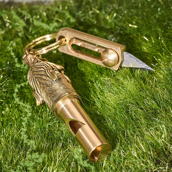 Couteau utilitaire rétractable EDC et porte-clés sifflet d'urgence Wolf - image 2